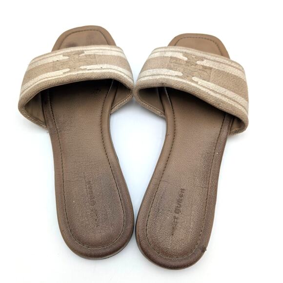 Tory Burch Double T Jacquard Slide Sandals Cammello/ash White Size US11M EU42 - Picture 5 of 12